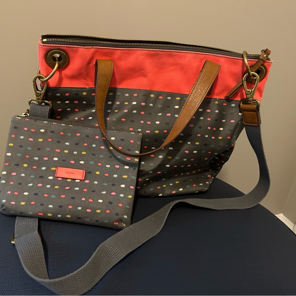 Colorful Fossil crossbody with mini-bag.